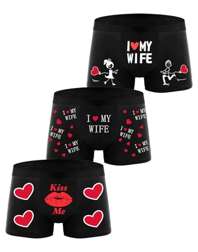 Sexy Code 1701 3-Pack Men's Boxer Briefs Funny I Love My Wife Underwear Soft & Stretchy Novelty Boxer Shorts for Men