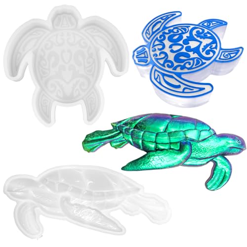 2 Pcs 3D Sea Turtle Animal Silicone Molds, AIFUDA Large Sea Turtle Silicone Molds for Resin DIY Resin Casting for Desktop Aquarium Fish Tank Decor