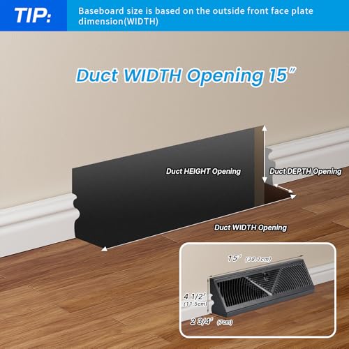 Grille d'aération de plinthe 38,1 cm noire avec diffuseur réglable pour sol et mur