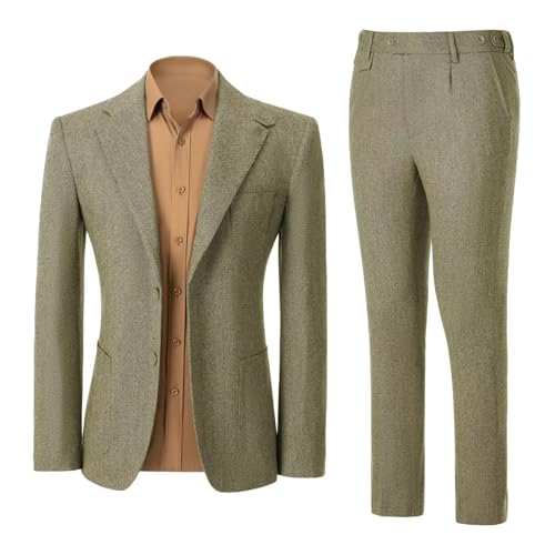 Mens Tweed Herringbone Suits 2 Piece Wedding Groomsmen Outfit for Men Prom Party Suits Blazer Jacket Pants Set