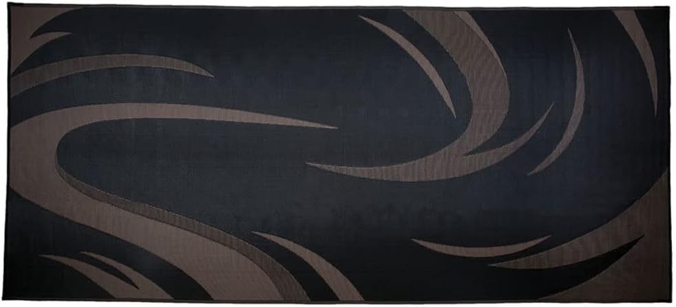 SD8181 8-Feet x 18-Feet Graphic Swish Outdoor RV Reversible Patio Mat, Black/Brown