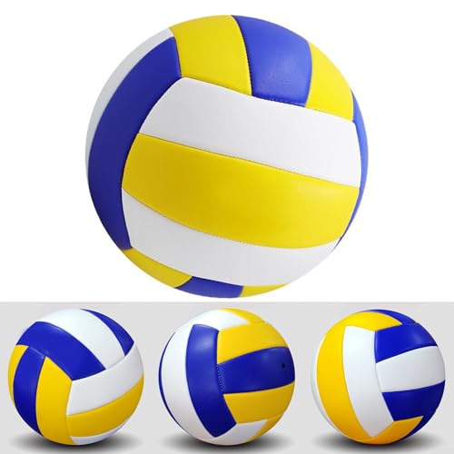 Gdfnmogo Balón de voleibol oficial de tamaño 5 para juegos de playa e interiores, pelota de entrenamiento de PVC suave cosida a máquina con vejiga de goma hermética,