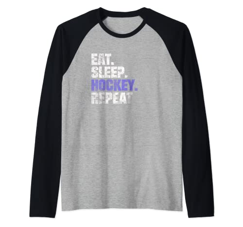 Eat Sleep Hockey Repeat Icehockey - Coach Puck Maglia con Maniche Raglan