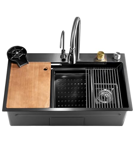 Serenelife fregadero cocina, Con grifo, Rejilla de drenaje, Canasta coladora, Tavla de cortar, Lavavasos, Acero inoxidable, Instalacion bajo o sobre encimera