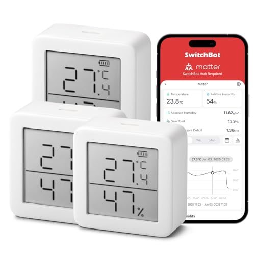 SwitchBot Thermometer Hygrometer Innen, Digital Hygrometer Bluetooth Thermo-Hygrometer mit APP, Taupunkt/VPD/Absolute Feuchtigkeitssensor (3er-Pack)