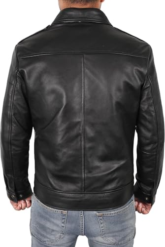 Image of Vintage Leather Jacket Men - Real Lambskin Turndown Collar Mens Leather Jacket