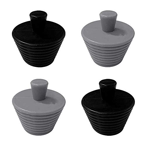 Zueyen 4 tapones de desagüe para fregadero de baño, tapón de drenaje de silicona universal, tapón de desagüe para cocina, bañera, fregadero, desagüe (2 negro y 2 grises) Cover