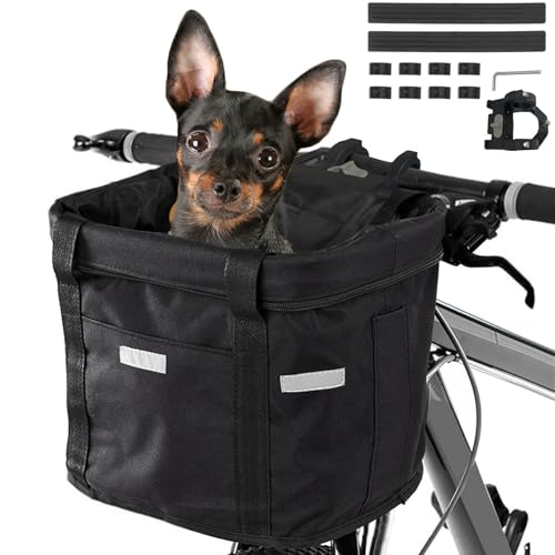 Goldimky Canasta de Bicicleta, Cesta de Bicicleta Plegable, Canasta de Manillar de Bicicleta Multiusos Extraíble para Llevar Mascotas, Bolsas de Compras, Acampar al Aire Libre (Negro)
