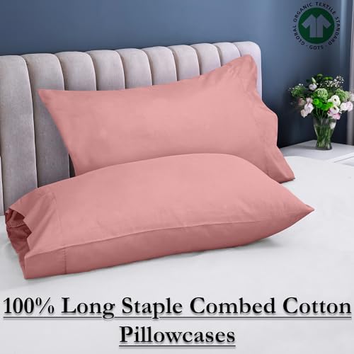 Image of ROYALE LINENS 300 Thread Count 100% Long Staple Combed Cotton Pillowcases Set of 2 - Ultra Soft - Queen Bed Pillow Cover - 20 inchx30 inch - Breathable, Cool & Crisp Percale Pink Pillow Cases (Queen, Pink)