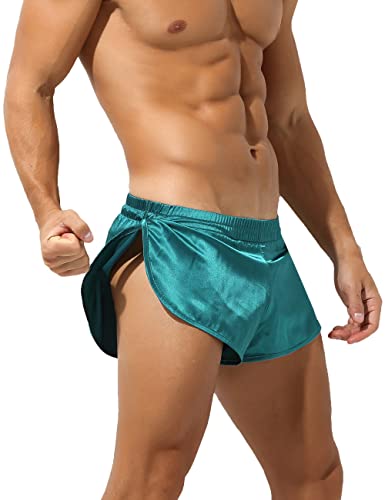 Rexcyril Cueca masculina boxer Jockstrap sexy, cetim sedoso dividido lateral academia corrida shorts