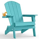YEFU Adirondack Chair, Oversized Plastic Adirondack Chair Folding Outdoor Chairs with Cup Holder, Lawn Chair with Weather Resistant for Outside Deck Lawn Garden, Weight Capacity Up to 400 Lbs –Aruba