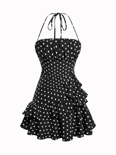 Image of Floerns Women's Floral Halter Ruffle Tiered Cute Summer Mini Dress Milkmaid Vacation Sundress