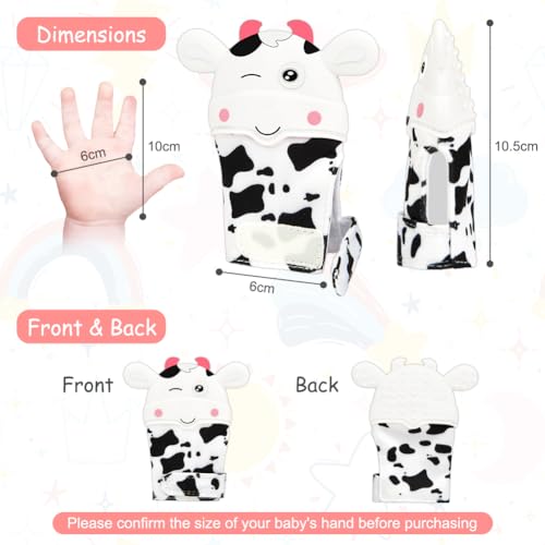 Image of 2Pack Silicone Teething Mitt, Cow Baby Teething Toy for 0-6 6-12 Months, Food Grade Silicone Infant Teething Mitten, BPA-Free Baby Chew Toys for Pain Relief, Sucking Needs