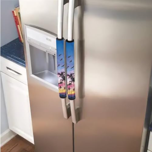 Image of 6 Pcs Refrigerator Microwave Door Handle Covers Electrical Appliances Handle Protector Protected from Oil Stains, Fingerprints, Tropical Beach Palm Tree Sunset Print Blue Violet