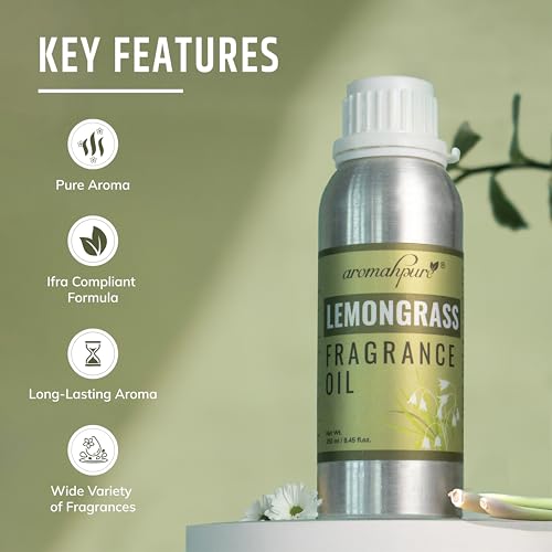 Image of Aromahpure Lemongrass Aroma Oil | 250ml Undiluted & Natural | Long-Lasting Scent for Aromatherapy, Candle & Soap Making, Diffusers, Room Freshener, Humidifier, Bathroom Revitalizer & Home Essentials