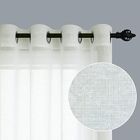 Ivory Curtains 84 Inch Length for Living Room 2 Panels Set Grommet Window Drapes Woven Textured Linen Look Semi Sheer Off White Curtains for Bedroom Modern Farmhouse Sand Boho Chic Decor 52x84 Long Cover