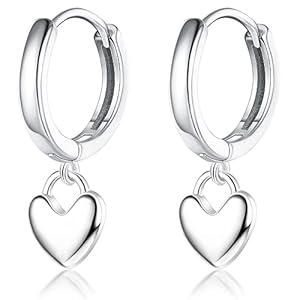 JeweBella 925 Sterling Silver Heart Hoop Dangle Earrings for Women Dangling Hypoallergenic Heart Drop Earrings Huggie Earring with Love Pendant Earrings for Women Girls Silver/Gold