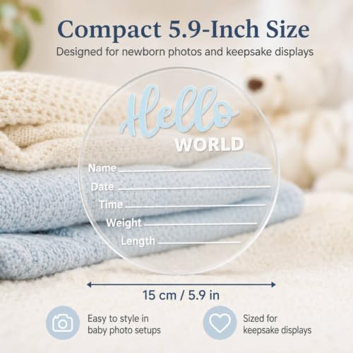 Image of Baby Announcement Sign, 5.9 Inch inchHello World inch Newborn Sign for Birth Announcement, Baby Name & Welcome Baby Board, Acrylic Newborn Announcement Sign for Hospital (Blue)
