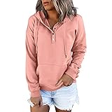 Generic Hoodie Damen Pullover Kapuzenpullover Damen Button Down V-Ausschnitt Langarm Pullover Sweatshirt mit Kapuze Lose Casual Blusen Tops