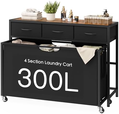 Laundry Sorter, Rolling Laundry Hamper with 4 Section Pull-Out Ba...