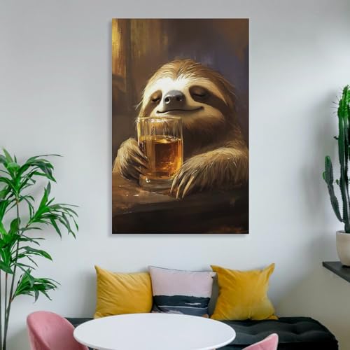 Toile Sloth Drinking Bourbon Whiskey 40x60cm pour décoration murale de salon - 3