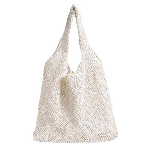 Augesak Bolso de Playa para Mujer, Bolso de Hombro de Punto para Mujer, Bolso de Playa de Malla para Fiestas en la Playa Viajes Compras-Beige Augesak Bolso de Playa para Mujer, Bolso de Hombro de Punto para Mujer, Bolso de Playa de Malla para Fiestas en la Playa Viajes Compras-Beige