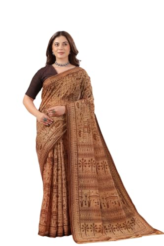 Image of TAMAIRA FASHION Off White Mulmul Pure Cotton Saree For Woman Warli Printed|Office Wear Daily Wear Sarees For Women Without Blouse Piece (Available in 21 Colours)