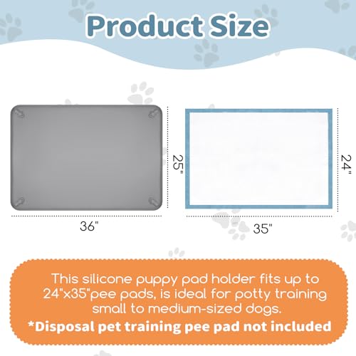Image of Pee Pad Holder for Dogs,25 x 36 Inch Dog Potty Tray with Silicone Clips Dog Puppy Pad Tray,Non-Slip Leak-Proof High Edge Silicone Puppy Pee Tray Mat for Home Floor Protection