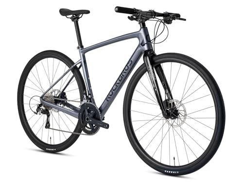 ROCKBROS RND CB1 Bicicleta de Trekking, 700C Bicicleta de Carretera de 20 Velocidades con Cuadro y Horquilla de Fibra de Carbono, Frenos de Disco Hidráulicos para Hombre Mujer L Gris