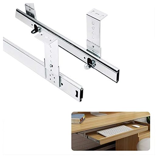LMDX Full förlängning kullager glider kraftiga diabilder, för under skrivbord dator glider löpare tangentbordshylla, med höjdjustering, 1 par teleskopisk styrskena i metall