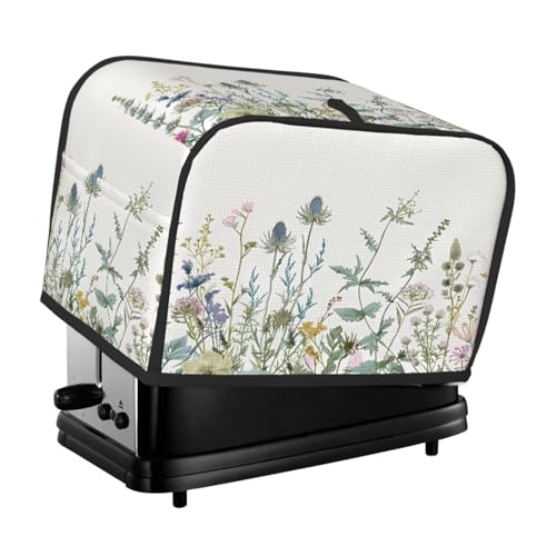 DXTKWL Toaster Cover 2 Slice Wildflowers Leaves Waterproof Appliance Cover with Hang Loop Bread Baker Toaster Cover for Kitchen