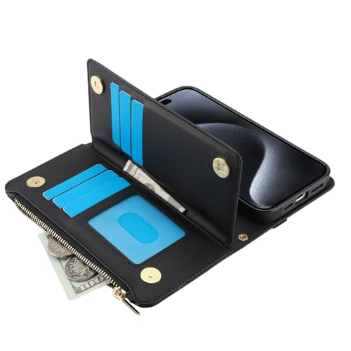 Housse cuir iPhone 15 Pro portefeuille magnétique violet clair 6,1 pouces - 6