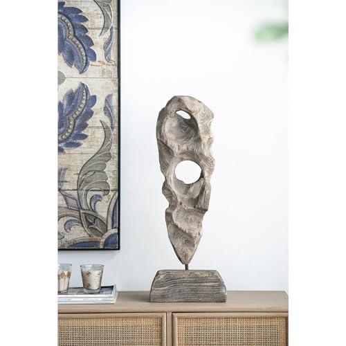 T2 CONCEPT 26” Tall Abstract Carved Wooden Sculpture, Organic Bohemian Home Decor Statue, Centerpiece Accent Sculpture for Living Room, Mantel, Bedroom, Entryway, Office, Brown