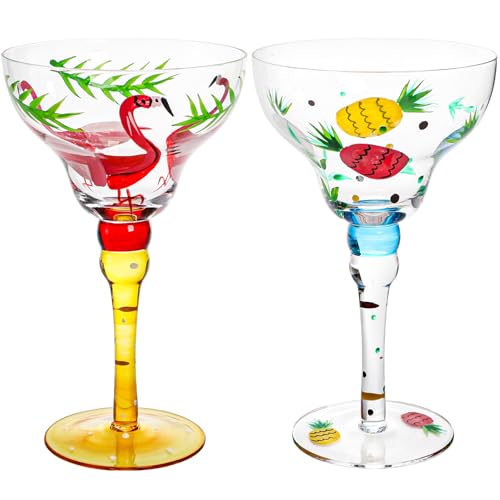 ZAVOOS Set of 2 Margarita Glass, 10 Oz Mexican Hand Blown Glasses for Martini, Hand Painted Modern...