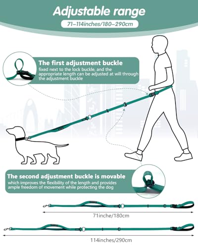 WANFIRE Hands Free Dog Leash, Multifunctional Crossbody Dog Leash, 5.9-9.5Ft Long Waist Belt with Car Seatbelt and Double-Sided Reflective Stitches for Medium and Large Dogs Walking, Jogging(Green)
