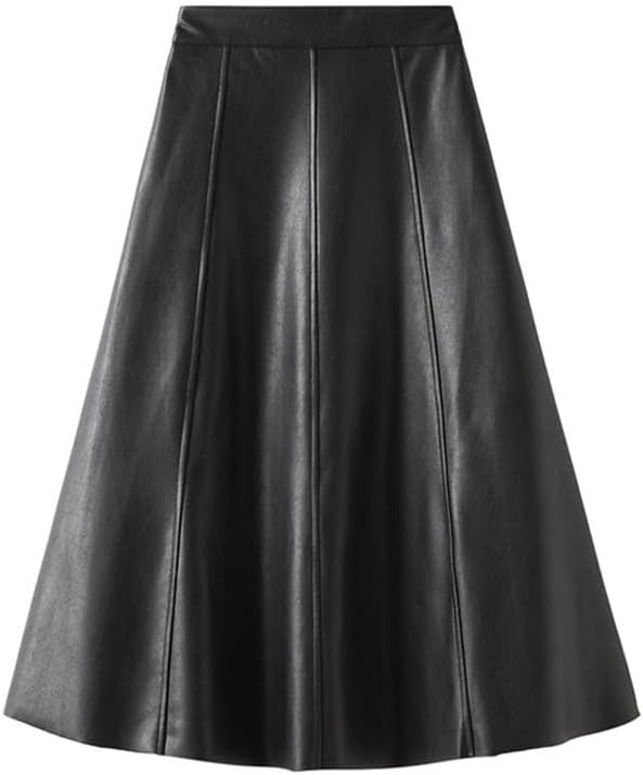 Women’s Faux Leather Skirt Vintage High Wiast A Line Bodycon Midi PU Leather Skirt