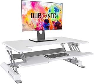 Duronic Sit-Stand Desk DM05D1WE [WHITE] | Height Adjustable Office Workstation | 92x56cm Platform | Raises 16.5-41.5cm | PC Computer Screen, Keyboard, Laptop Riser | Ergonomic Desktop Table Converter