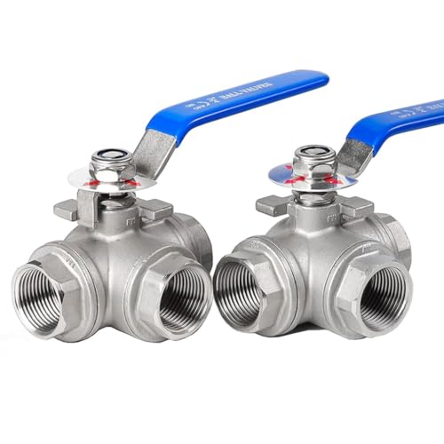Válvula de bola de 3 vías en acero inoxidable 316L con puerto tipo L roscado DN32 2