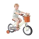 Steeviuzj Kinderfahrrad 12 Zoll, Lernfahrrad mit Stützräder und Korb, Höhenverstellbar 60-70cm Kinder Fahrrad aus Hochkohlenstoffstahl bis 40kg für Kleinkinder von 2-4 Jahren Jungen Mädchen (Weiß)