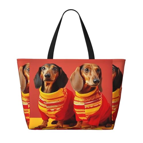 Cute Dachshund Beach Bags For Women Large Waterproof Sandproof Beach Tote Bag Pool Bag Lightweight Zipper Carry On Bag For Gym Travel Vocation2