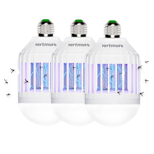 vertmuro Bug Zapper Light Bulb, 2-in-1 Indoor Electric Mosquito Killer Lamp with UV LED Light, Fly Insects Trap for Home Entryway Balcony Patio(3 Pack)