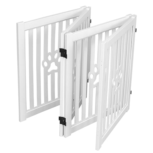 Trimate: 4 Panel Dog Gate - White - Foldable Wooden Freestanding Pet Gate, 80" L x 23.6" H, for Doorways, Halls & Stairs, 360 Degree Rotated Hinges