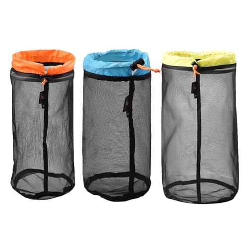 Maille à cordon de serrage : lot de 6 sacs de rangement camping bleu noir orange