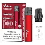 VIDGE CloudGo Sigaretta Elettronica 24.5W Regolabile - 700mAh, Pod Ricaricabili 2ml, Doppia Coil 0.8Ω con Blocco Bambini - Puff Sigaretta Elettronica Ricaricabile Senza Nicotina (RED)