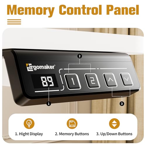 Image of ERGOMAKER 35 inch Electric Standing Desk, Adjustable Height, Sit Stand Up Desk for Home Office & Computer Workstations, Memory Controller, White