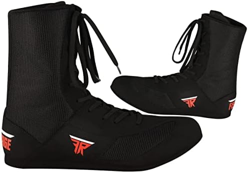FISTRAGE Leather High Top Kick Boxing Shoes Fighting Sports Training Mesh Unisex Pro Men's and Youth Light Weight | Black Color Boxing Shoes for Adults (12.5 Women/11 Men, Black High-Top, EU 44) | Image 6