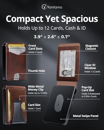Image of Vantamo Premium Wallet for Men with Money Clip & Card Holder, Compact & Slim Wallet with RFID, 8-12 Cards, Perfect Gifts for Men
