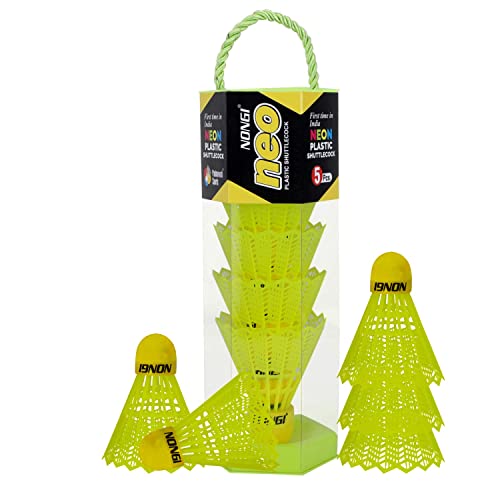 Image of Neo Colored Cork Plastic Badminton Shuttlecocks for Indoor Outdoor Badminton Sports - Color Yellow - Speed Medium - Pack of 5 Shuttle