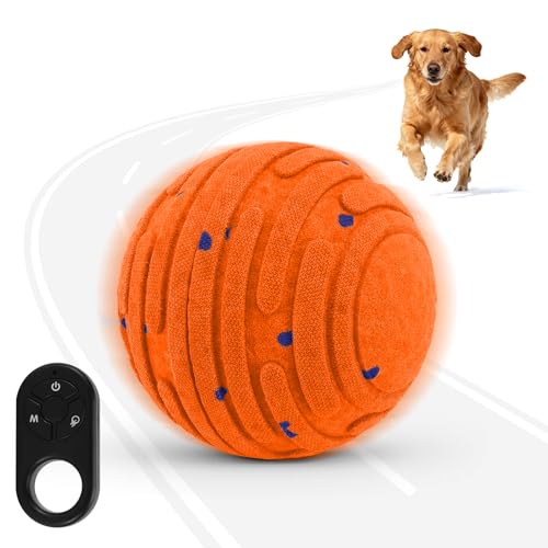 Smart Interactive Dog Toy with Remote Control, E-TPU Toy Ball for Aggressive Chewers, Automatic Moving, IPX6 Waterproof, Rechargeable Rolling Ball for Small/Medium/Large Dogs, BLU&YLW