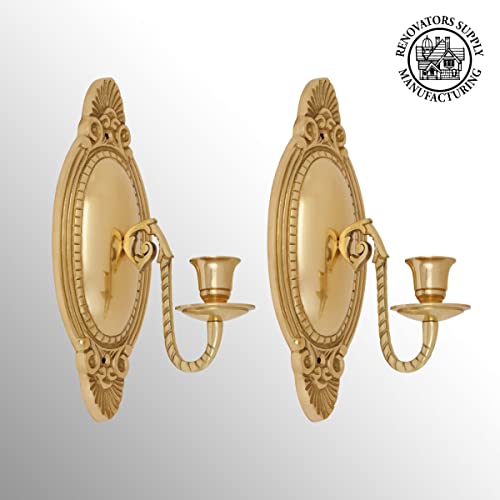 Solid Brass Wall Sconce Candle Holder 9 1/8 Inches H Victorian Vintage Style Decorative Candlestick Holders With Mounting Hardware Antique Wall Mounted Art | Renovators Supply Manufacturing Pack Of 2 #TOP1